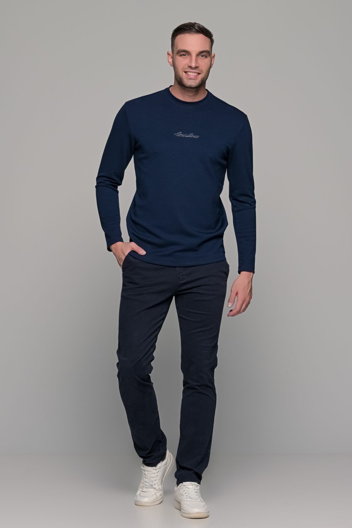 Μπλε ανδρικό παντελόνι chino υφασμάτινο MASSARO - Slim fit - Image 7