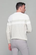 Δίχρωμο λευκό-μπεζ ανδρικό πουλόβερ Massaro - Image 7