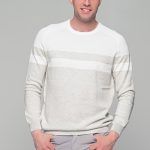 Δίχρωμο λευκό-μπεζ ανδρικό πουλόβερ Massaro