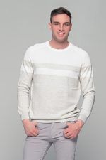 Δίχρωμο λευκό-μπεζ ανδρικό πουλόβερ Massaro