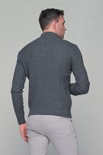 Γκρι ανδρικό Half Zipper πουλόβερ με πλέξη κοτσίδα Massaro - Image 7