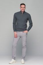 Γκρι ανδρικό Half Zipper πουλόβερ με πλέξη κοτσίδα Massaro - Image 6