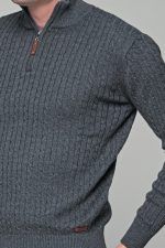 Γκρι ανδρικό Half Zipper πουλόβερ με πλέξη κοτσίδα Massaro - Image 2