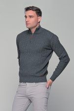 Γκρι ανδρικό Half Zipper πουλόβερ με πλέξη κοτσίδα Massaro - Image 5