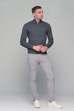 Γκρι ανδρικό Half Zipper πουλόβερ με πλέξη κοτσίδα Massaro - Image 4
