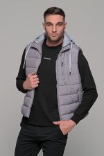 Γκρι αμάνικο ανδρικό μπουφάν γιλέκο με κουκούλα PAPARAZZI