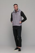 Γκρι αμάνικο ανδρικό μπουφάν γιλέκο με κουκούλα PAPARAZZI - Image 4