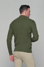 Πράσινο ανδρικό Half Zipper πουλόβερ με πλέξη κοτσίδα Massaro - Image 6