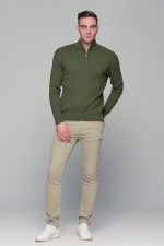Πράσινο ανδρικό Half Zipper πουλόβερ με πλέξη κοτσίδα Massaro - Image 4