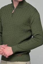 Πράσινο ανδρικό Half Zipper πουλόβερ με πλέξη κοτσίδα Massaro - Image 2