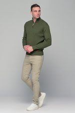 Πράσινο ανδρικό Half Zipper πουλόβερ με πλέξη κοτσίδα Massaro - Image 5