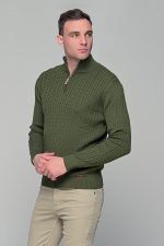 Πράσινο ανδρικό Half Zipper πουλόβερ με πλέξη κοτσίδα Massaro - Image 3