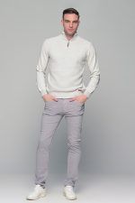 Λευκό ανδρικό Half Zipper πουλόβερ με πλέξη γκοφρέ Massaro - Image 6