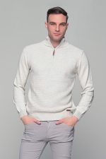 Λευκό ανδρικό Half Zipper πουλόβερ με πλέξη γκοφρέ Massaro