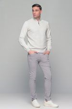 Λευκό ανδρικό Half Zipper πουλόβερ με πλέξη γκοφρέ Massaro - Image 3