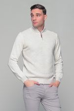 Λευκό ανδρικό Half Zipper πουλόβερ με πλέξη γκοφρέ Massaro - Image 2