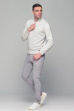 Λευκό ανδρικό Half Zipper πουλόβερ με πλέξη γκοφρέ Massaro - Image 5