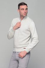 Λευκό ανδρικό Half Zipper πουλόβερ με πλέξη γκοφρέ Massaro - Image 4