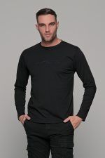 Μαύρο ανδρικό μακρυμάνικο t-shirt με στάμπα Authentic