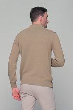 Μπεζ ανδρικό Half Zipper πουλόβερ με πλέξη γκοφρέ Massaro - Image 8
