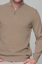 Μπεζ ανδρικό Half Zipper πουλόβερ με πλέξη γκοφρέ Massaro - Image 2