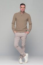 Μπεζ ανδρικό Half Zipper πουλόβερ με πλέξη γκοφρέ Massaro - Image 4