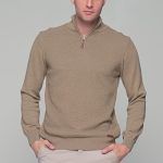 Μπεζ ανδρικό Half Zipper πουλόβερ με πλέξη γκοφρέ Massaro