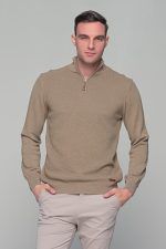 Μπεζ ανδρικό Half Zipper πουλόβερ με πλέξη γκοφρέ Massaro