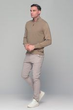 Μπεζ ανδρικό Half Zipper πουλόβερ με πλέξη γκοφρέ Massaro - Image 7