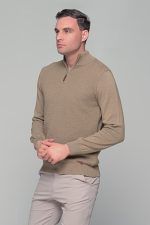 Μπεζ ανδρικό Half Zipper πουλόβερ με πλέξη γκοφρέ Massaro - Image 3