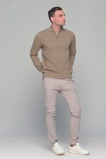 Μπεζ ανδρικό Half Zipper πουλόβερ με πλέξη γκοφρέ Massaro - Image 6