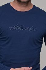 Μπλε ανδρικό μακρυμάνικο t-shirt με στάμπα Authentic - Image 2