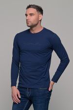 Μπλε ανδρικό μακρυμάνικο t-shirt με στάμπα Authentic - Image 5