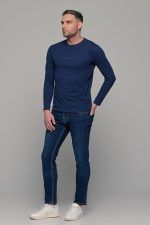 Μπλε ανδρικό μακρυμάνικο t-shirt με στάμπα Authentic - Image 6