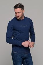 Μπλε ανδρικό μακρυμάνικο t-shirt με στάμπα Authentic - Image 3