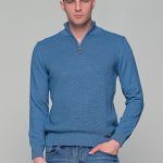 Μπλε-Σιέλ ανδρικό Half Zipper πουλόβερ με πλέξη γκοφρέ Massaro