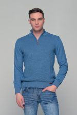 Μπλε-Σιέλ ανδρικό Half Zipper πουλόβερ με πλέξη γκοφρέ Massaro