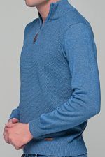 Μπλε-Σιέλ ανδρικό Half Zipper πουλόβερ με πλέξη γκοφρέ Massaro - Image 2