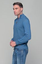 Μπλε-Σιέλ ανδρικό Half Zipper πουλόβερ με πλέξη γκοφρέ Massaro - Image 5