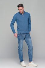 Μπλε-Σιέλ ανδρικό Half Zipper πουλόβερ με πλέξη γκοφρέ Massaro - Image 6