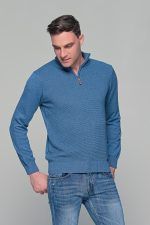 Μπλε-Σιέλ ανδρικό Half Zipper πουλόβερ με πλέξη γκοφρέ Massaro - Image 3