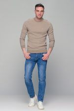 Μπεζ ανδρικό πουλόβερ με λαιμόκοψη Massaro - Image 4