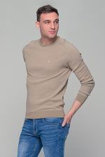 Μπεζ ανδρικό πουλόβερ με λαιμόκοψη Massaro - Image 3