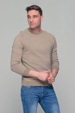 Μπεζ ανδρικό πουλόβερ με λαιμόκοψη Massaro - Image 5