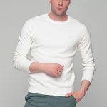 Λευκό ανδρικό πουλόβερ με λαιμόκοψη Massaro