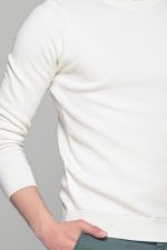 Λευκό ανδρικό πουλόβερ με λαιμόκοψη Massaro - Image 2