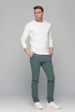 Λευκό ανδρικό πουλόβερ με λαιμόκοψη Massaro - Image 4