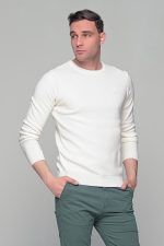 Λευκό ανδρικό πουλόβερ με λαιμόκοψη Massaro - Image 3