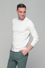 Λευκό ανδρικό πουλόβερ με λαιμόκοψη Massaro - Image 5