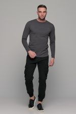 Σκούρο γκρι ανδρικό μακρυμάνικο t-shirt με στάμπα Quiet Drems - Image 7